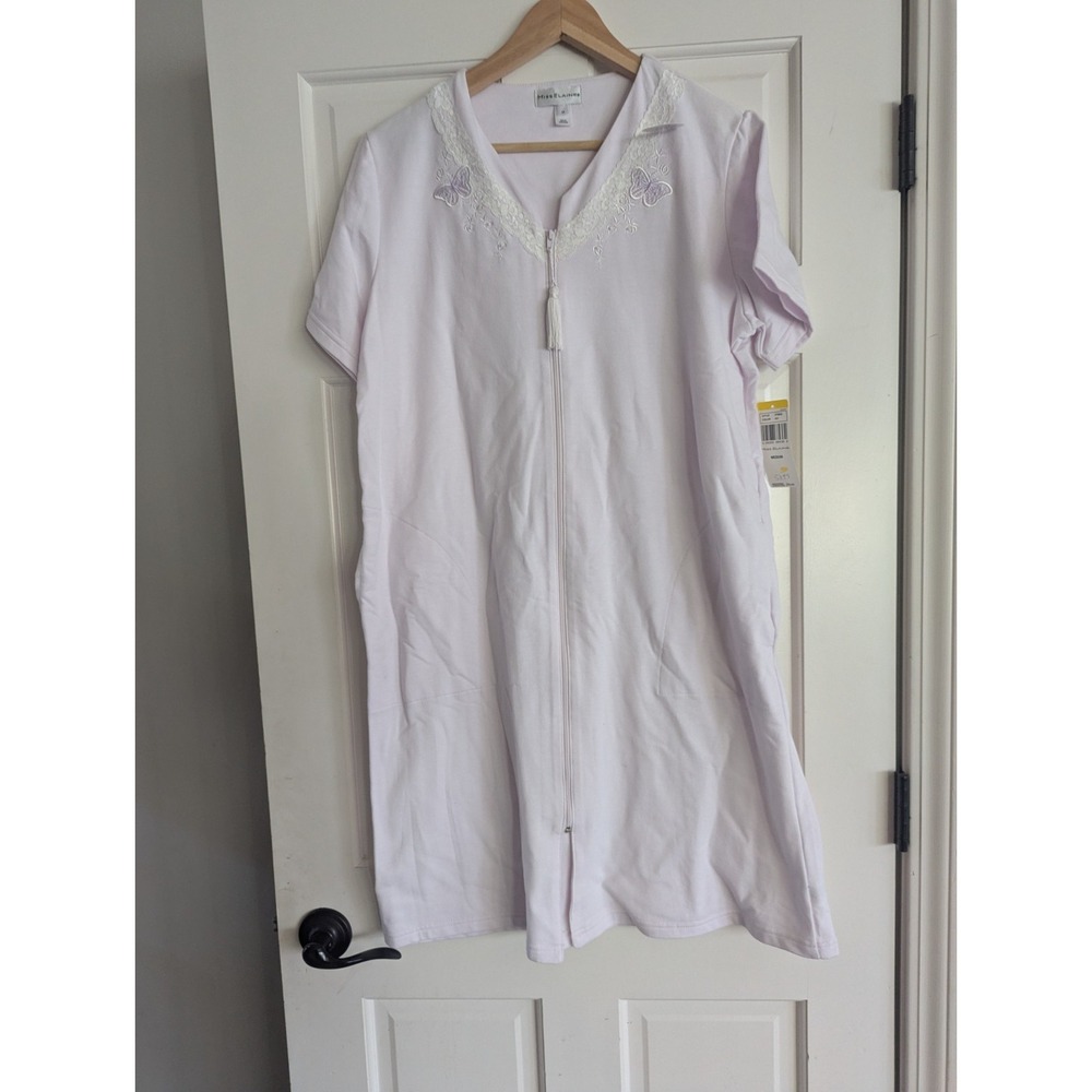 NEW! Miss Elaine Woman Lavender House Coat Zip Up Robe Cottagecore SIZE M